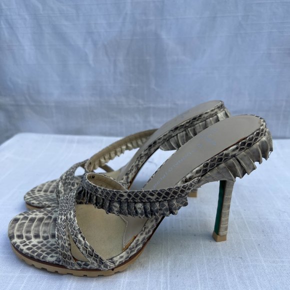 Lisa For Donald J. Pliner NWOT Snake Skin Open Toe High Heel Cream & Black 6½M - Picture 5 of 10